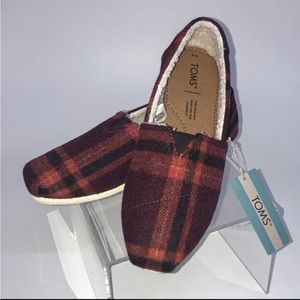 TOMS Red Plaid w Faux Shearling Alpargata Cozy Slip-on